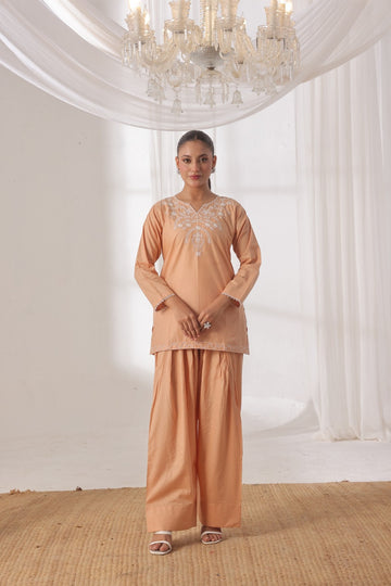 TWIN- 2PC COTTON COORD SET- PEACH