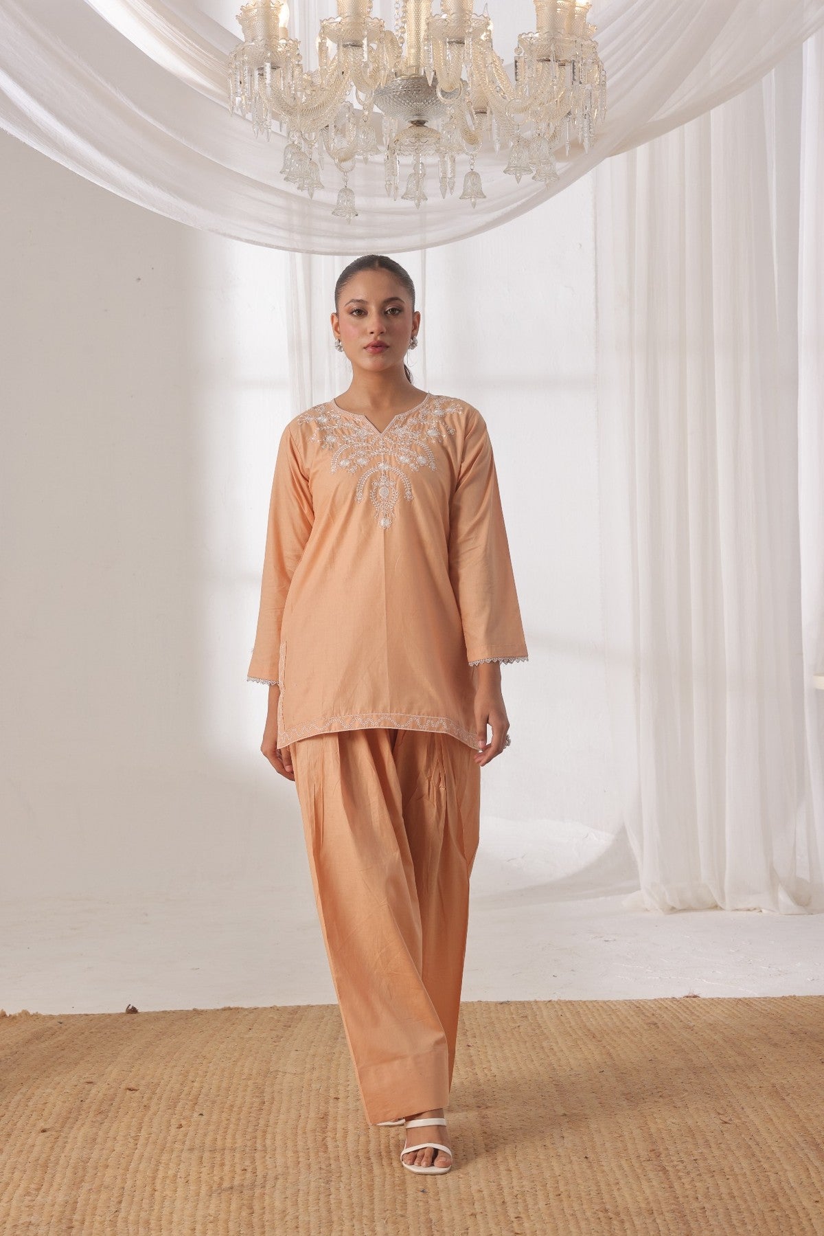 TWIN- 2PC COTTON COORD SET- PEACH