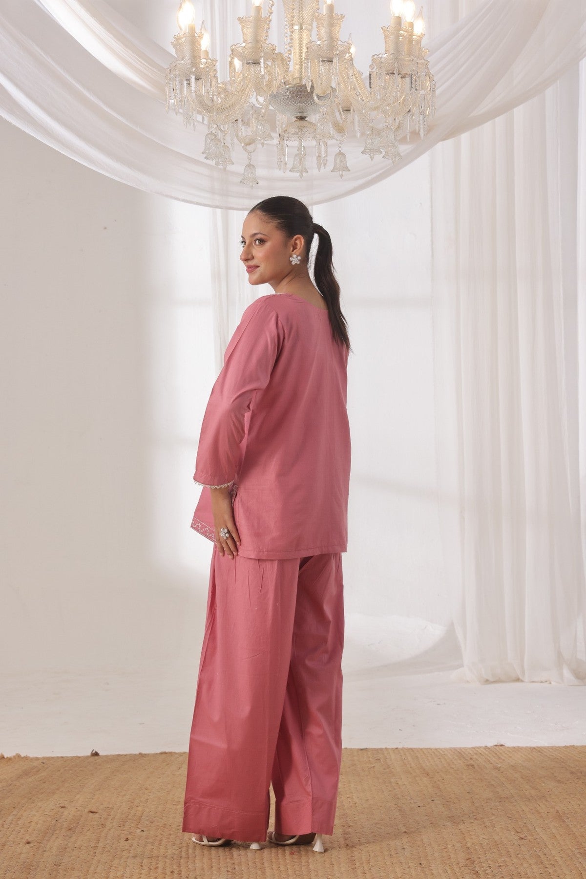 TWIN- 2PC COTTON COORD SET- TEA PINK