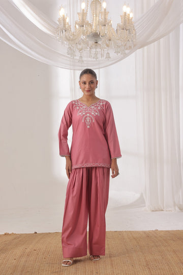 TWIN- 2PC COTTON COORD SET- TEA PINK