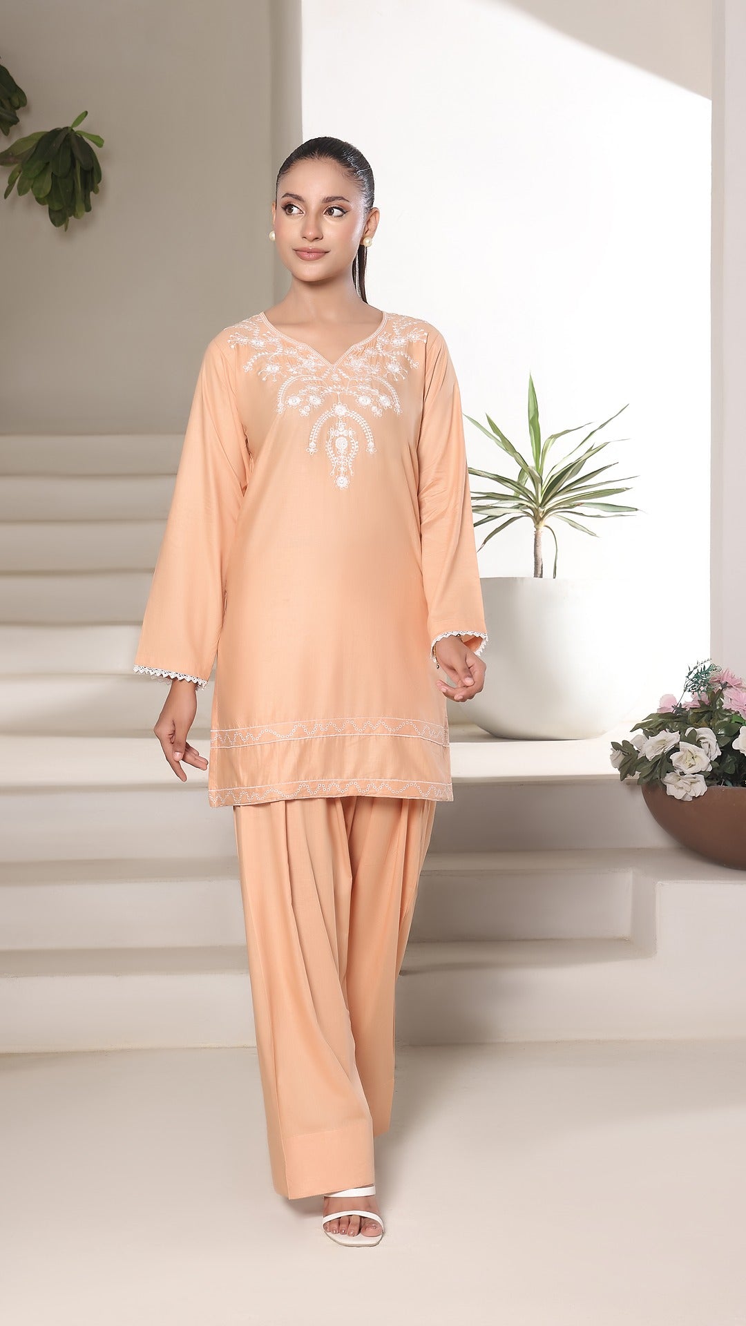 TWIN- 2PC COTTON COORD SET- PEACH