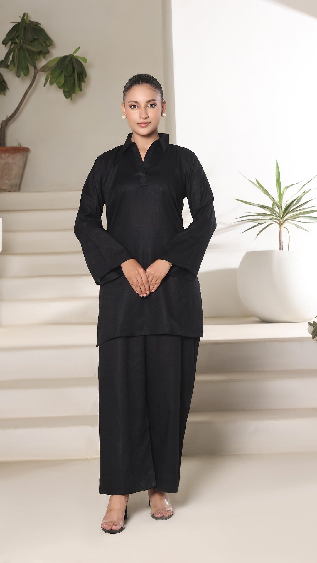 SOLACE- 2PC COTTON COORD SET- BLACK