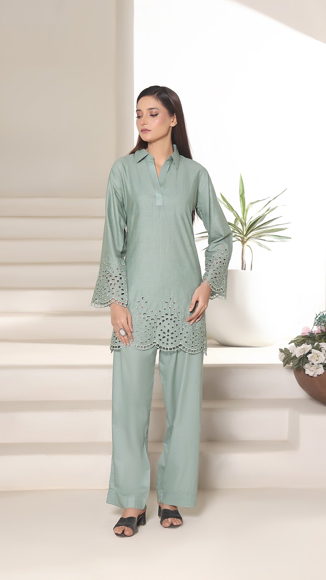 NURA - 2PC COTTON COORD SET- MINT