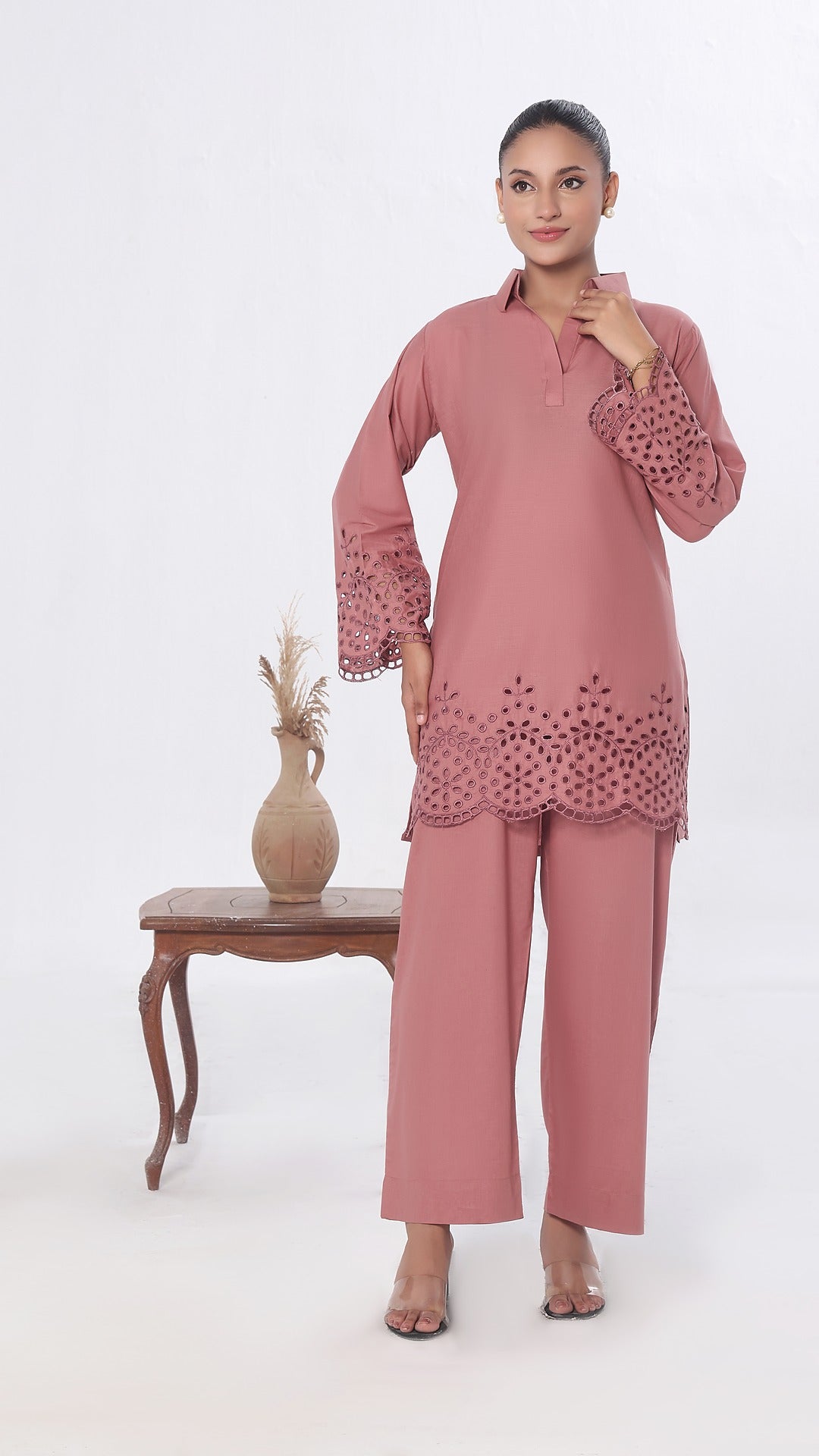 NURA- 2PC COTTON COORD SET- TEA PINK