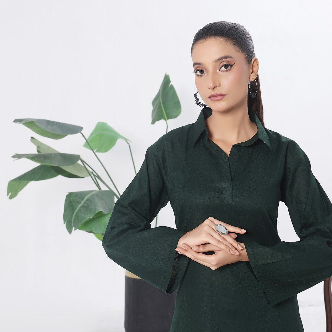 SOLACE- 2PC COTTON COORD SET- BOTTLE GREEN