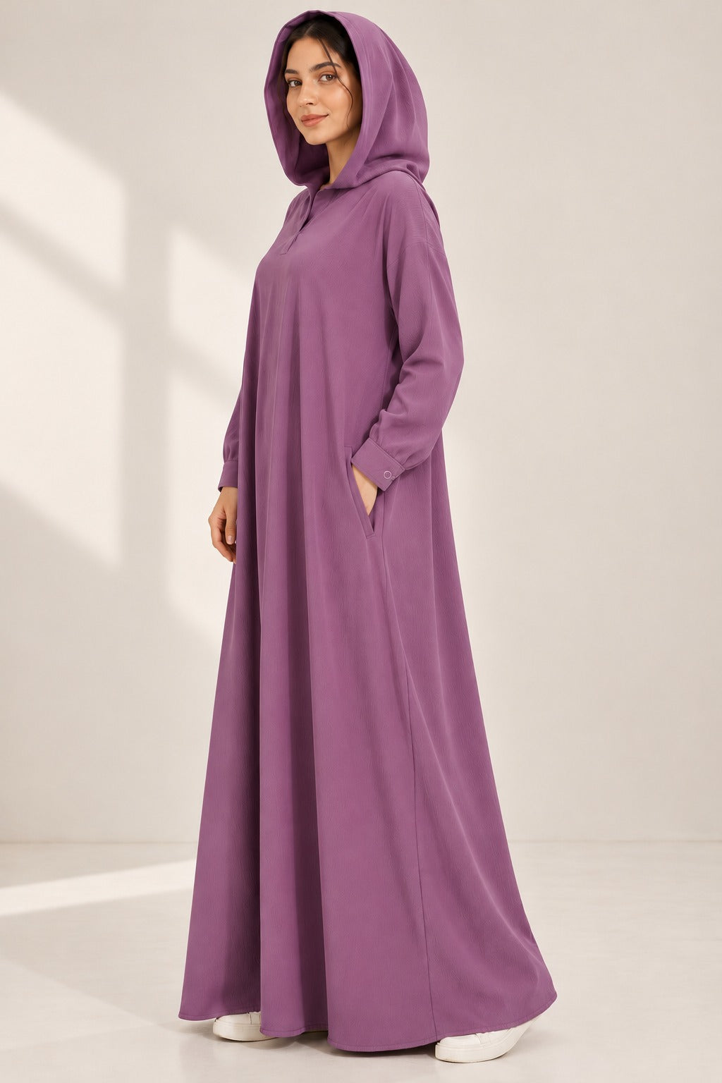 Textured Hooded Abaya – Purple Haze