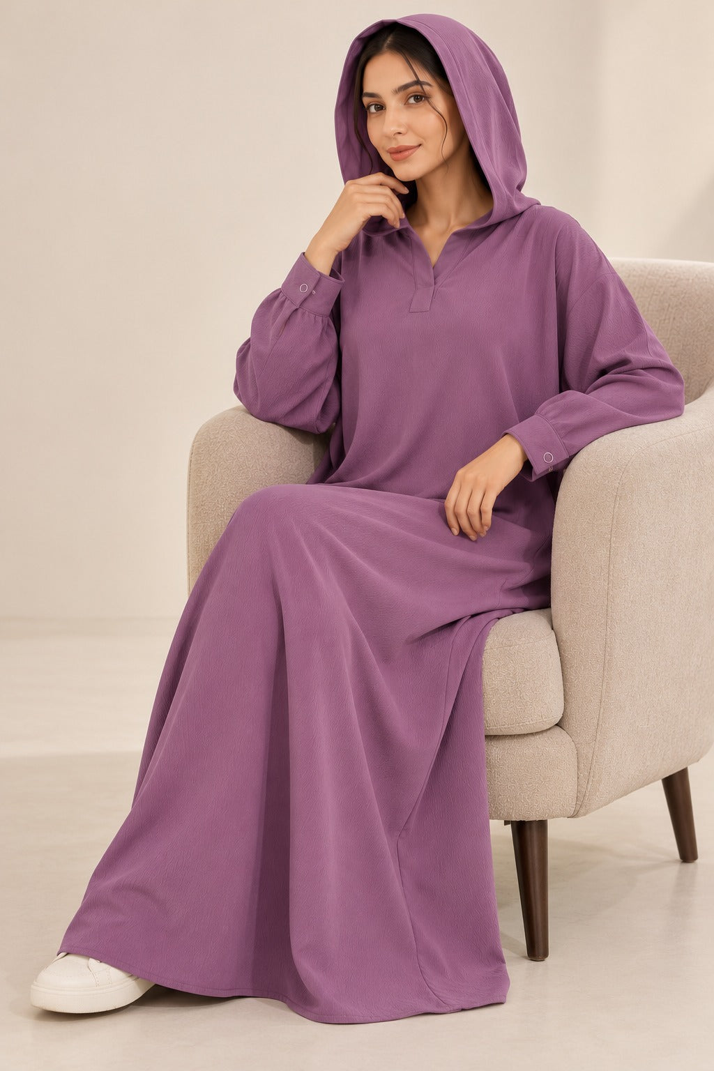 Textured Hooded Abaya – Purple Haze