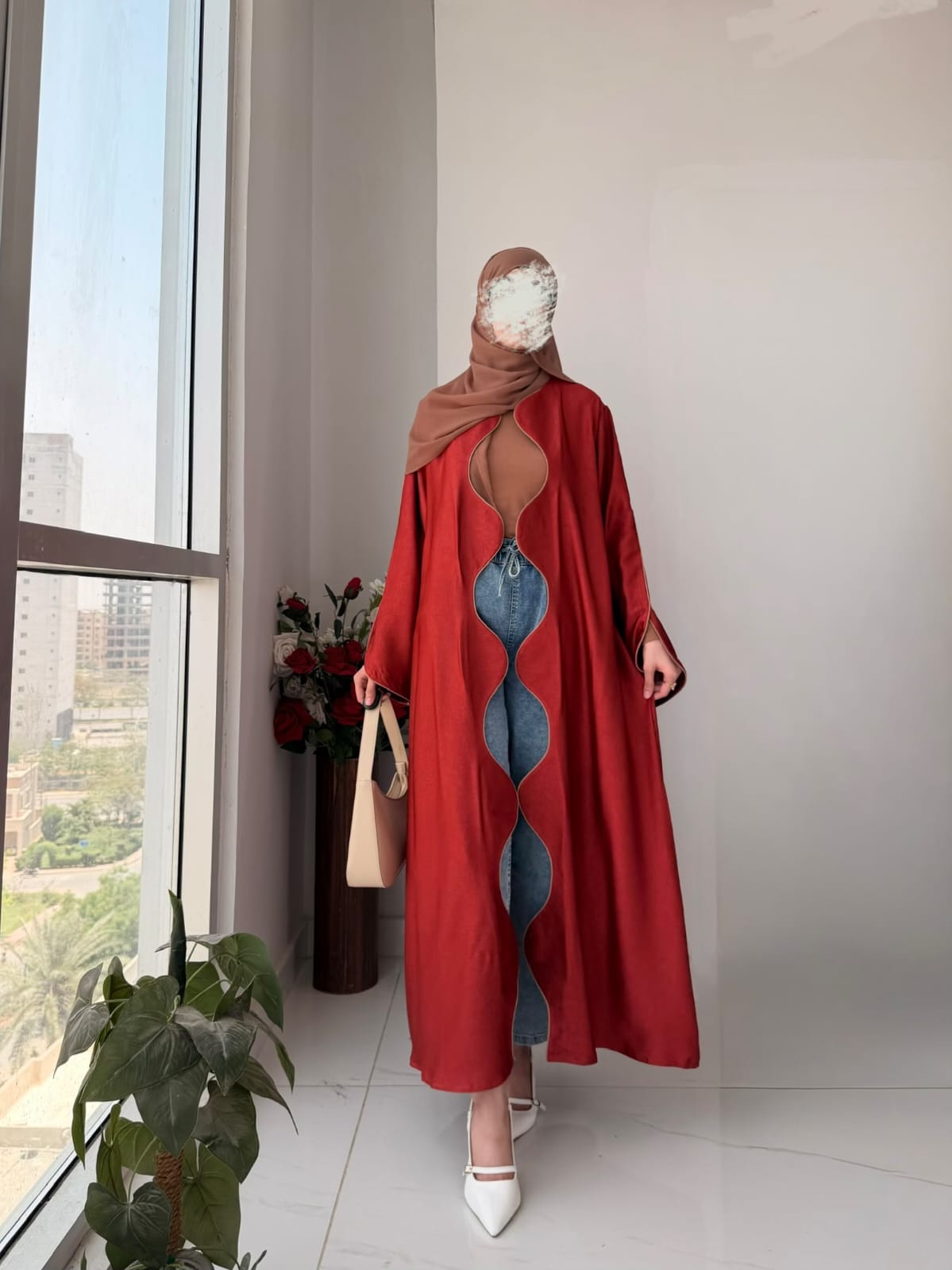 Textured Scallop Coat-Rust