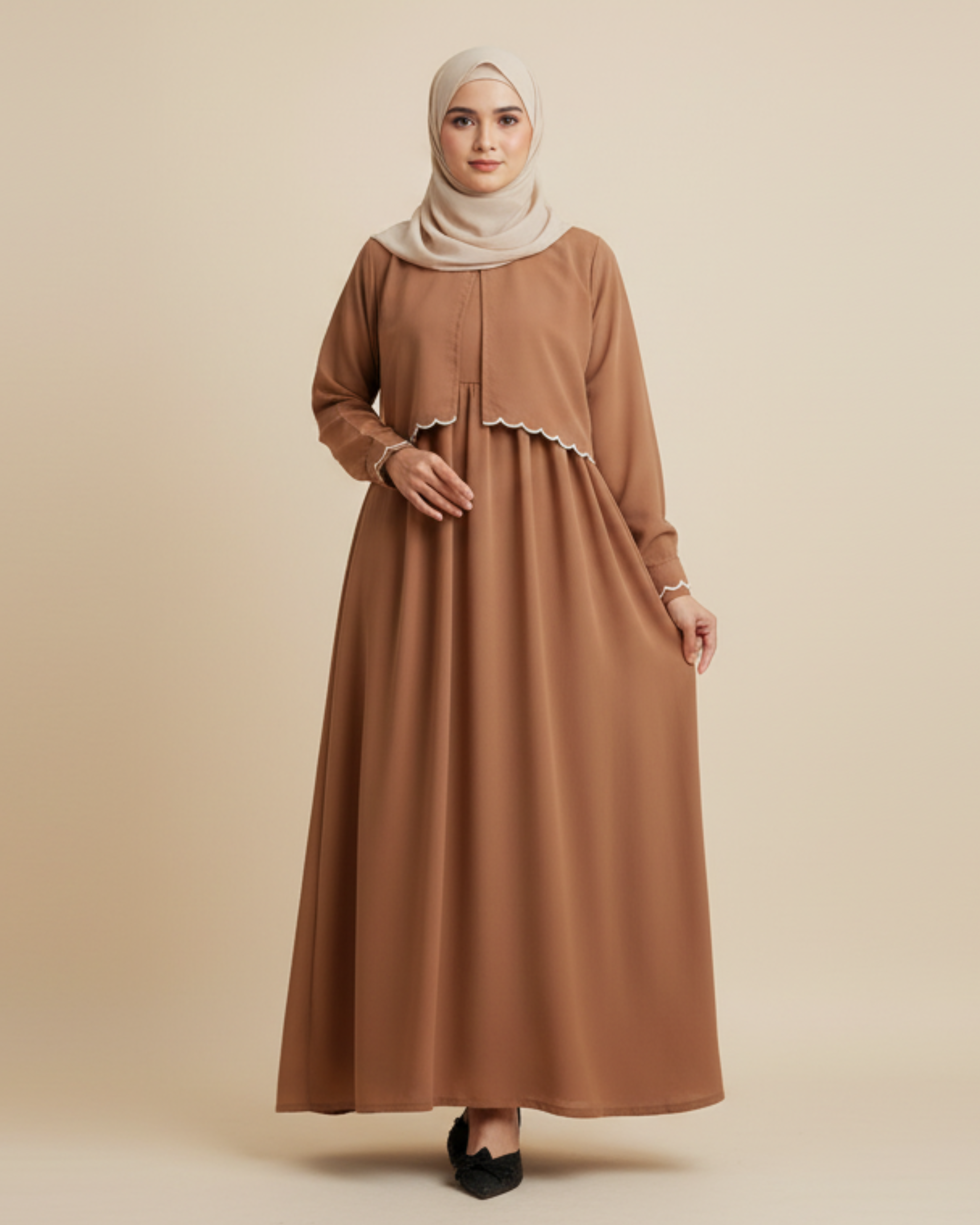 AYLIN - Cutwork Elegance Dress - Tan