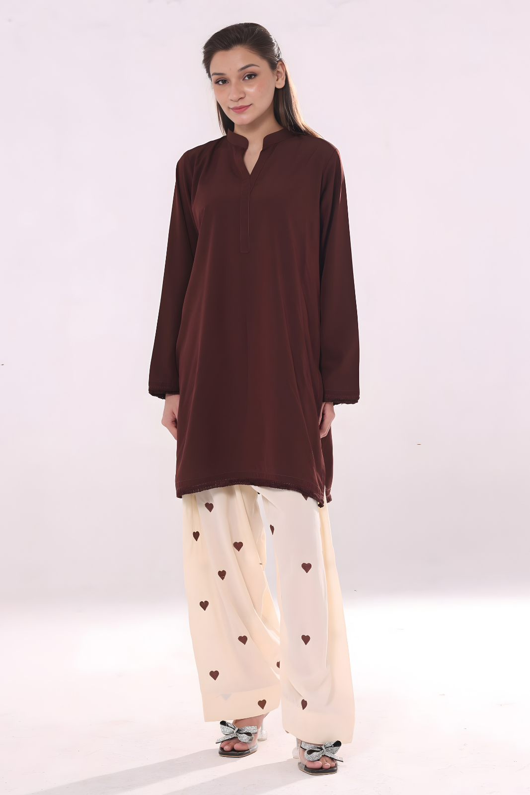 Heart co ord Set- Brown