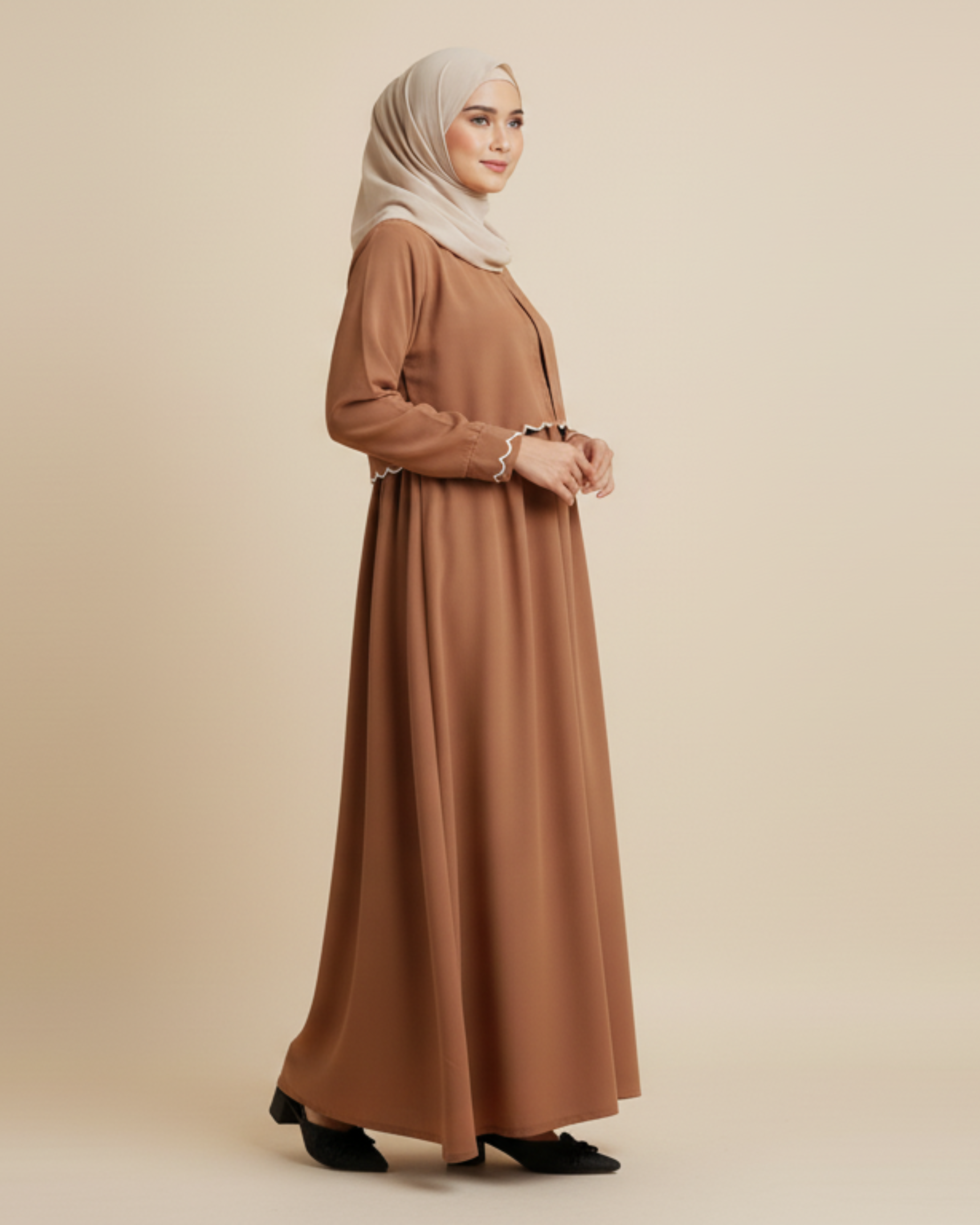 AYLIN - Cutwork Elegance Dress - Tan