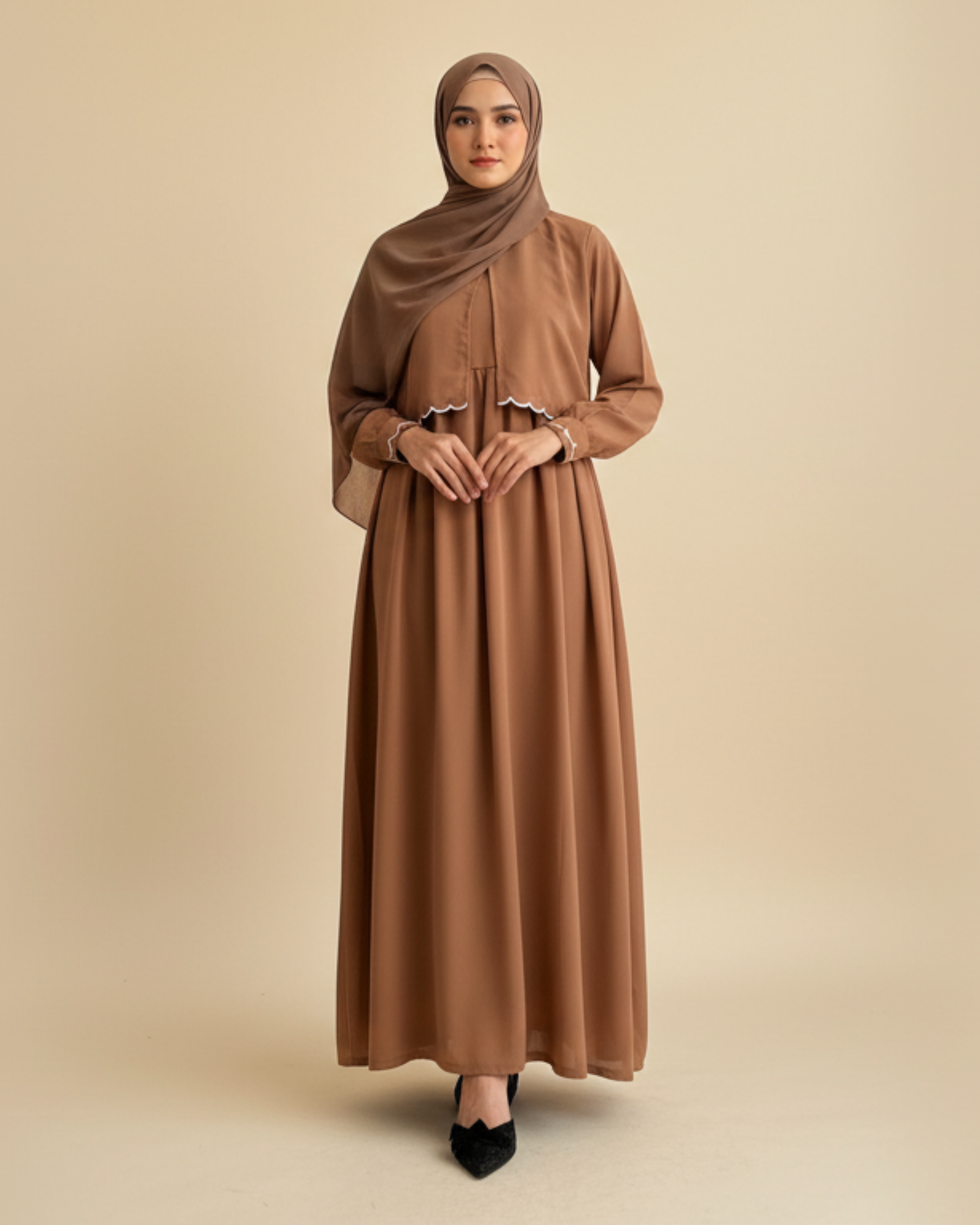 AYLIN - Cutwork Elegance Dress - Tan