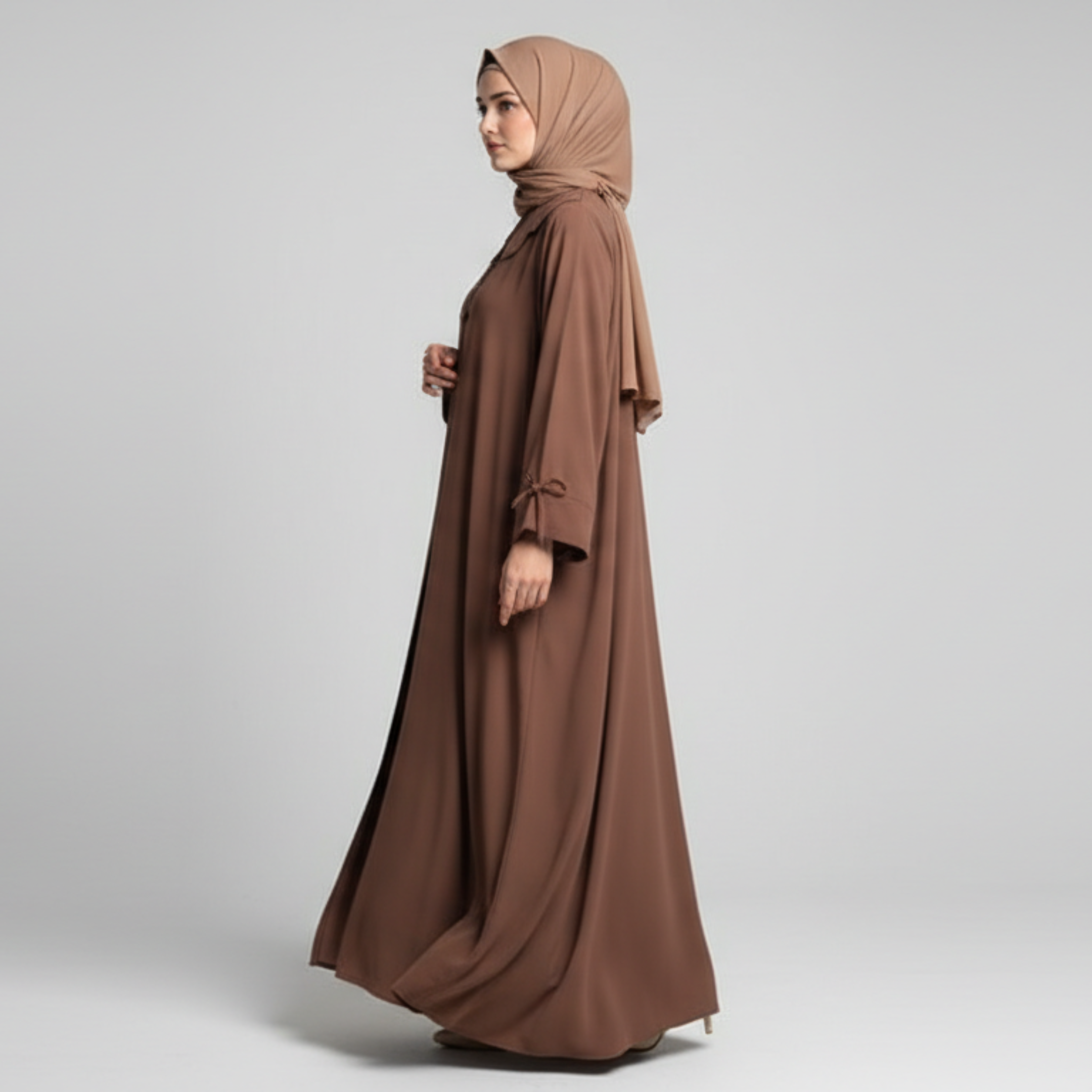 Petal Collar Buttoned Abaya- Brown
