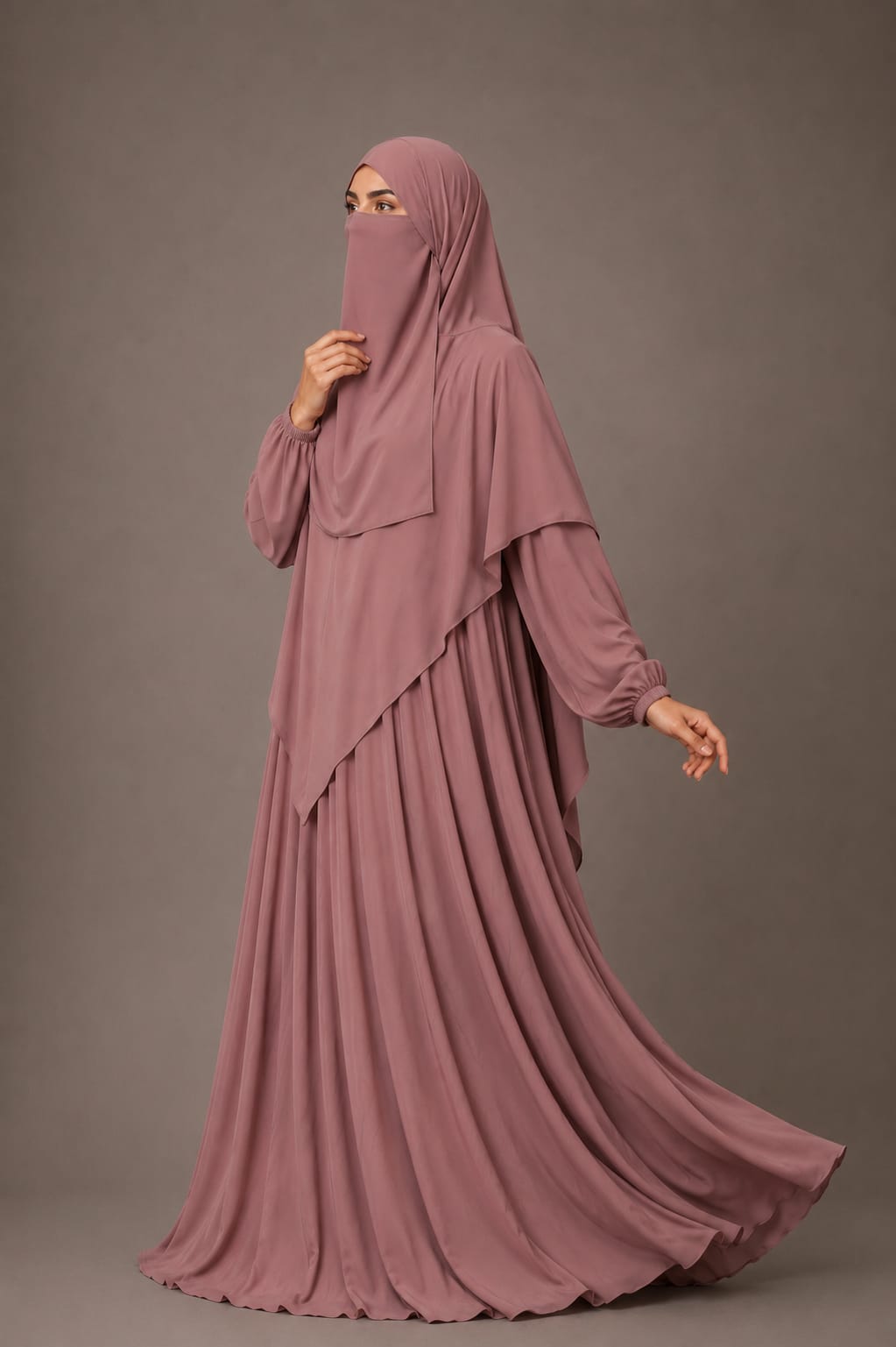 3 Piece Abaya Set (Abaya  Khimar  Niqab) - Rosewood
