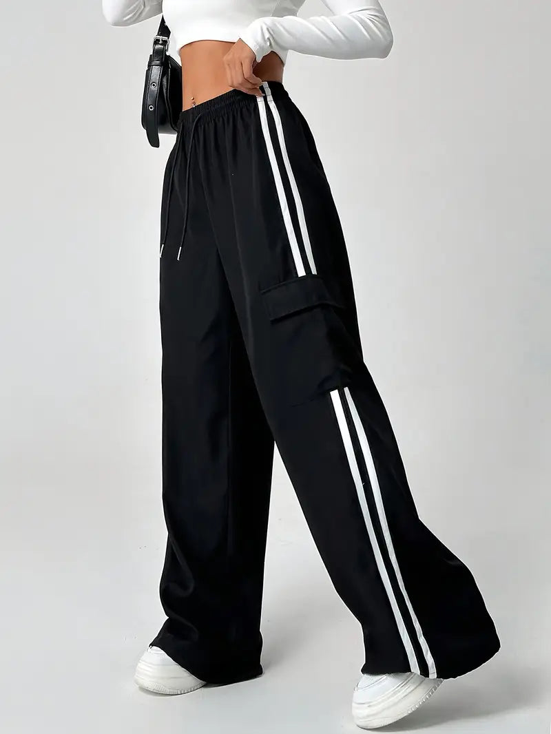 Double Stripe Side Pocket Cargo Joggers â?? Black