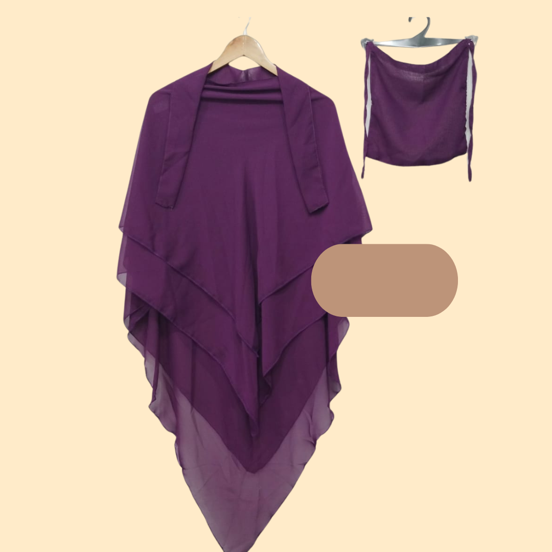 3 Layer Butterfly Khimar + Niqab Set - Dark Purple