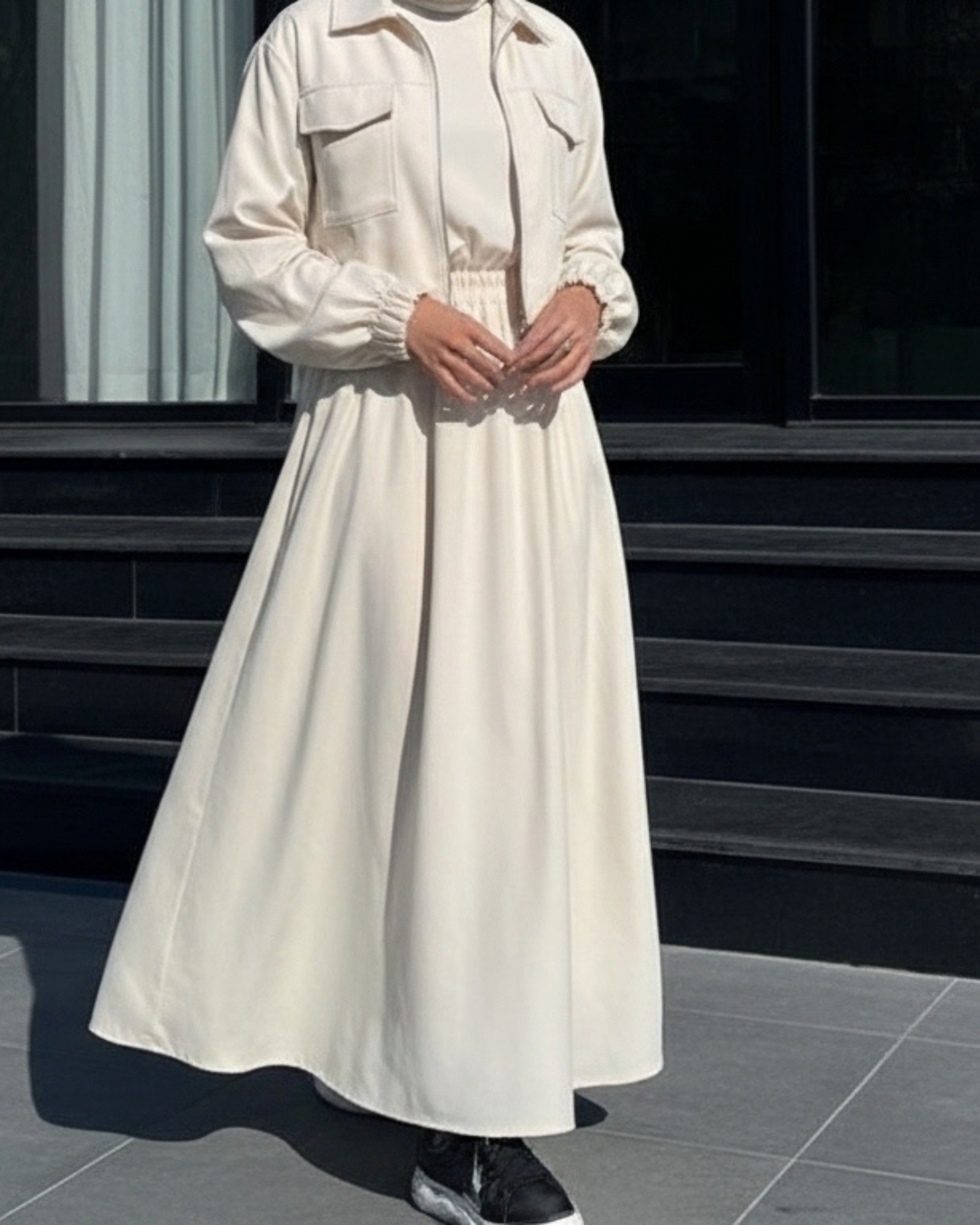 Two-Piece Fleece Modest Set – Cream