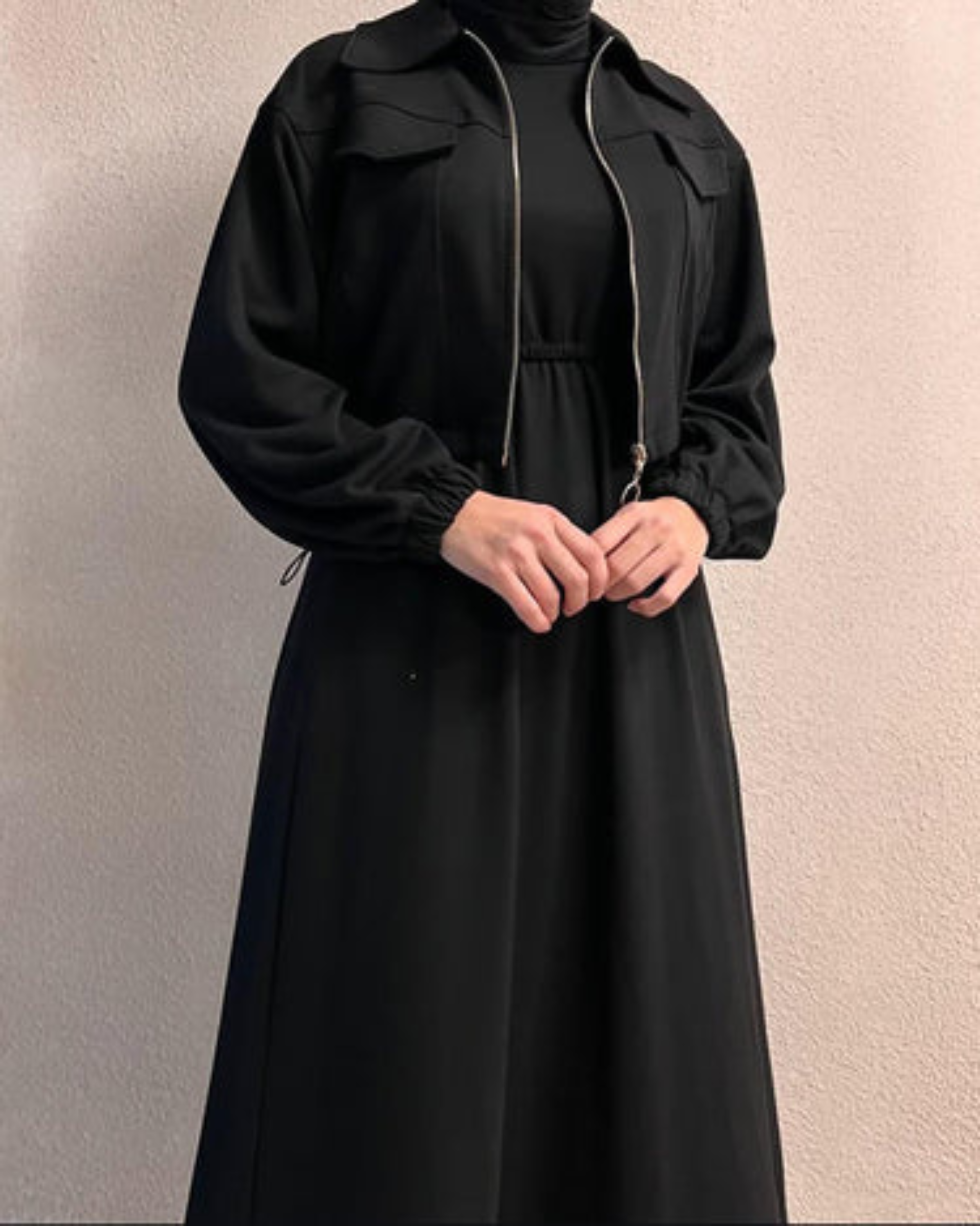 Two-Piece Fleece Modest Set – Black
