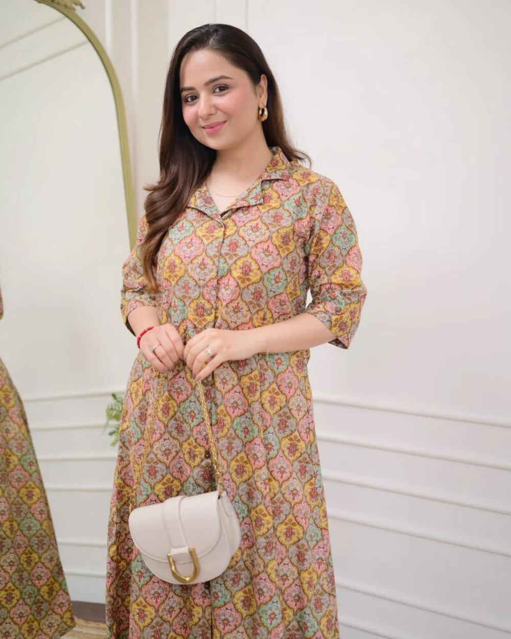 Multi Color Floral  A Line Dress