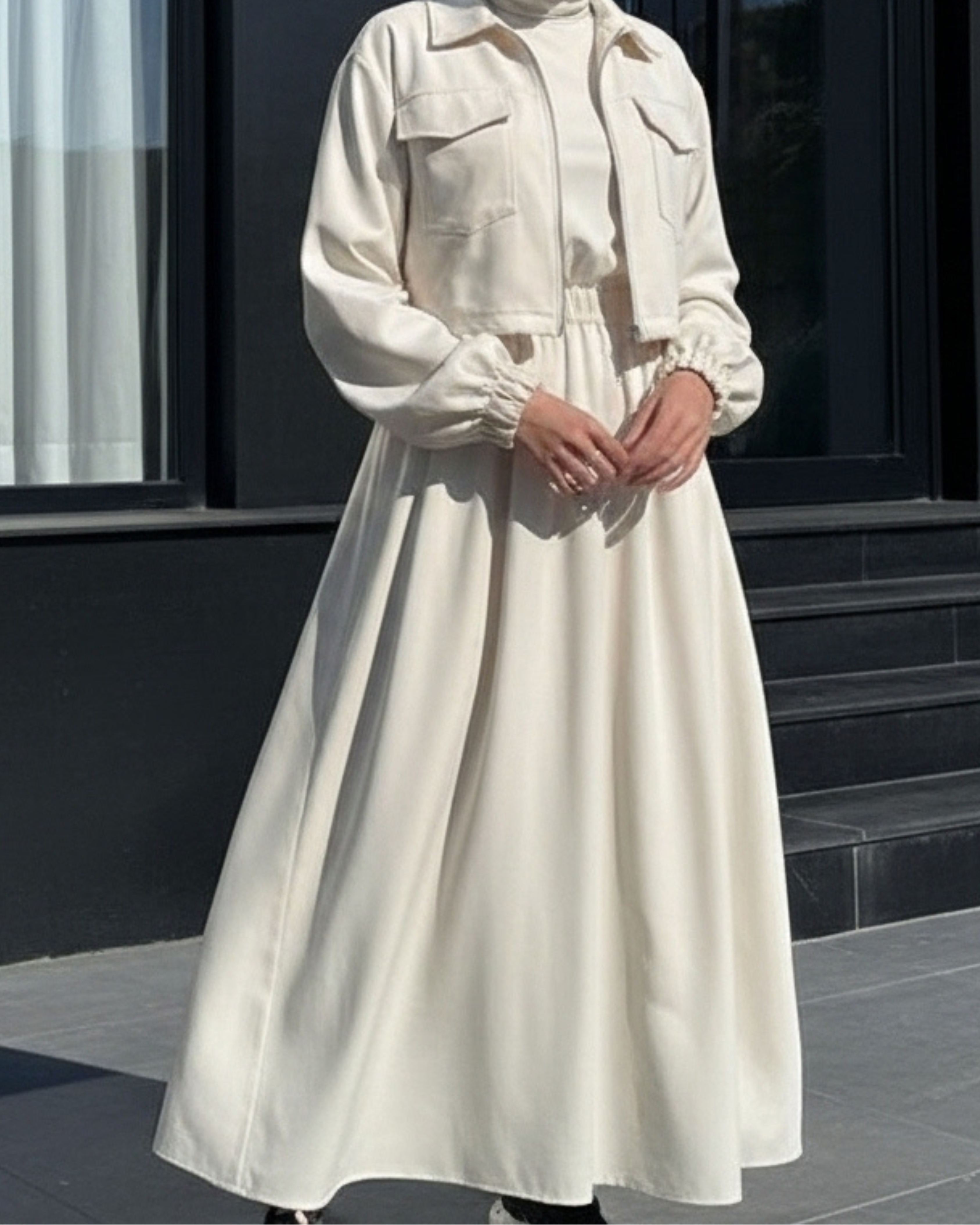 Two-Piece Fleece Modest Set – Cream