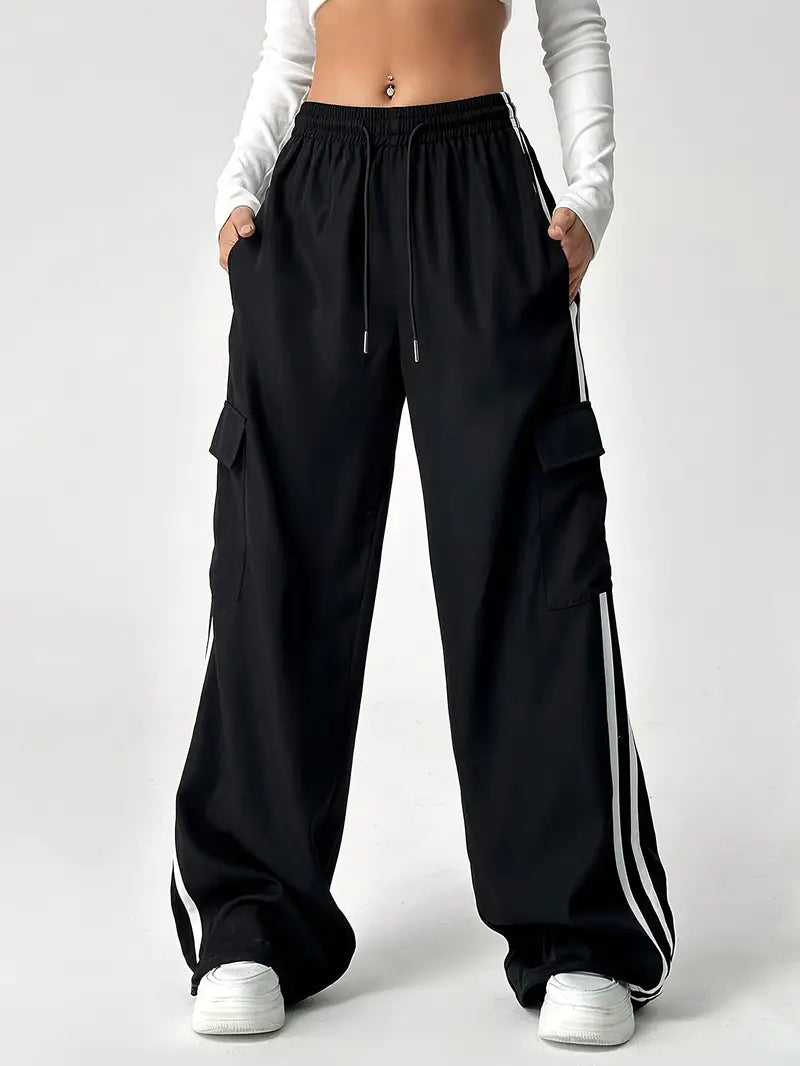 Double Stripe Side Pocket Cargo Joggers â?? Black