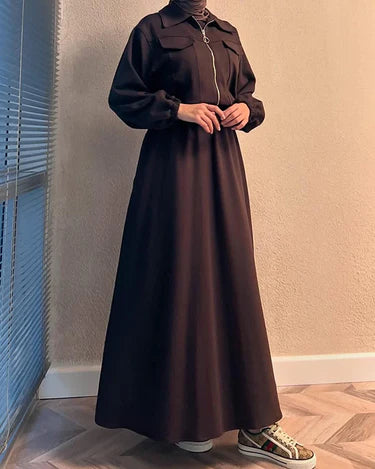Two-Piece Fleece Modest Set- Dark Brown