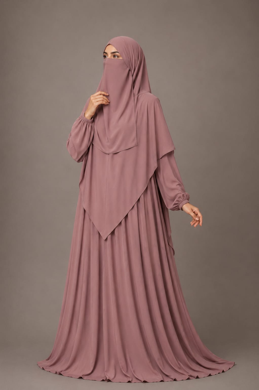 3 Piece Abaya Set (Abaya  Khimar  Niqab) - Rosewood