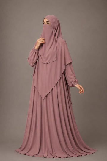 3 Piece Abaya Set (Abaya  Khimar  Niqab) - Rosewood