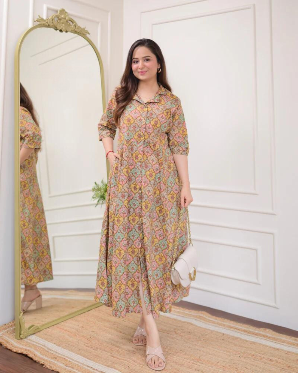 Multi Color Floral  A Line Dress