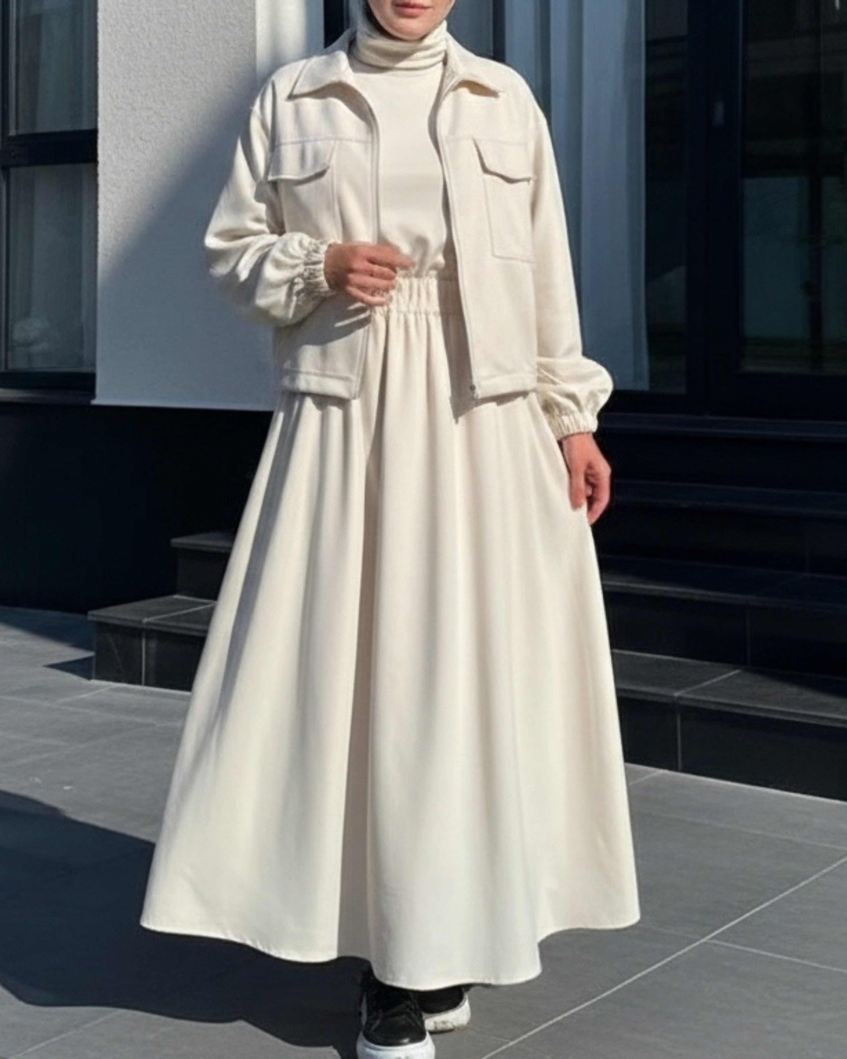 Two-Piece Fleece Modest Set – Cream