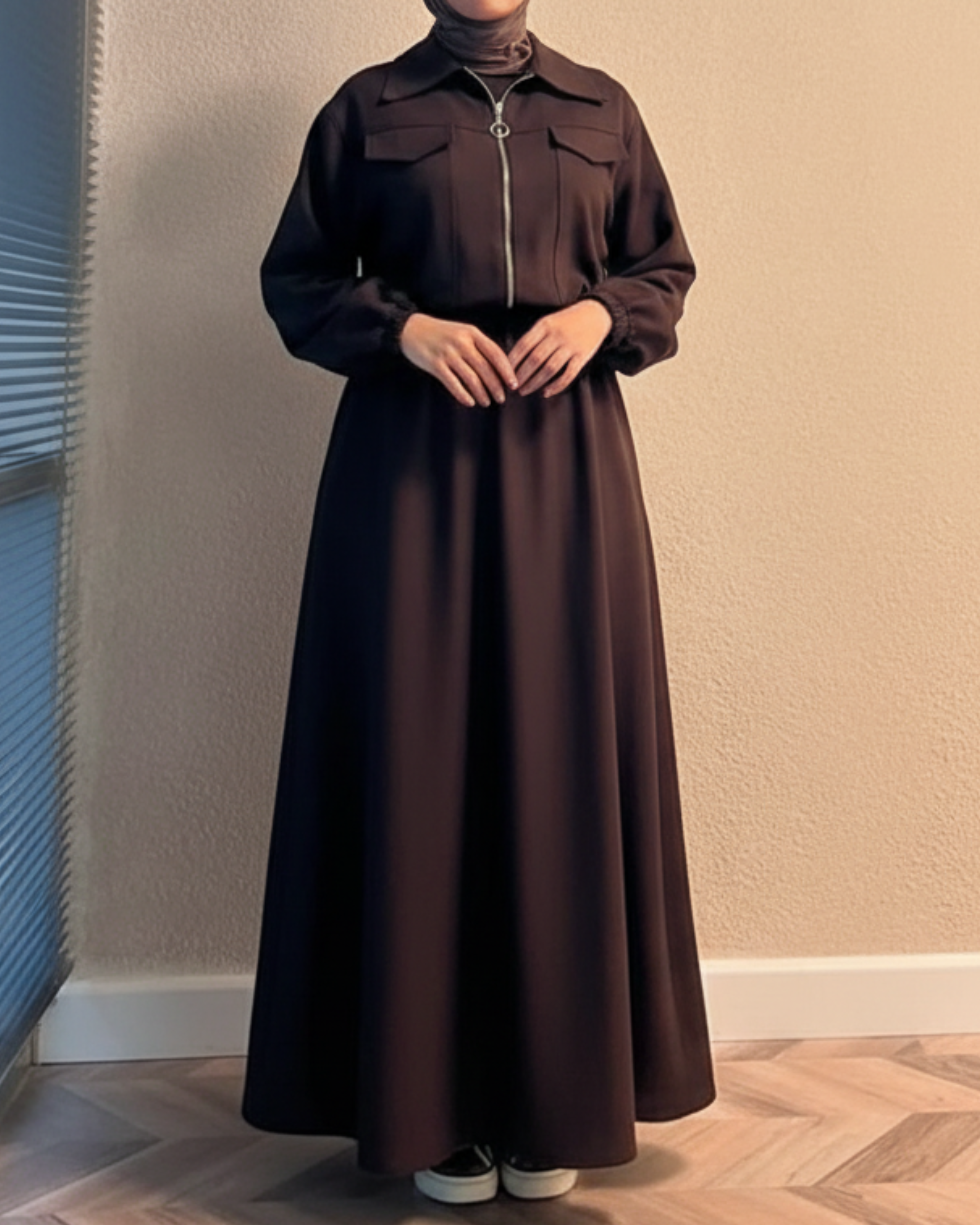 Two-Piece Fleece Modest Set – Dark Brown