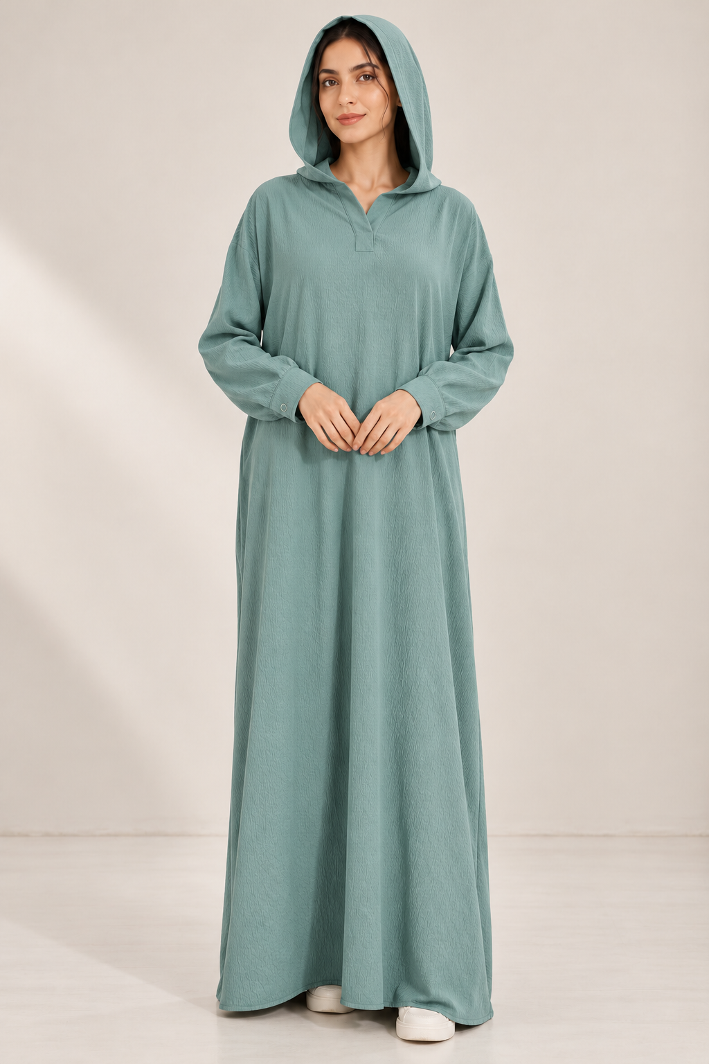 Textured Hooded Abaya – Sage