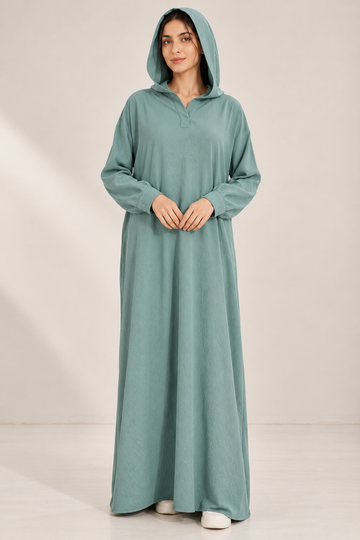 Textured Hooded Abaya – Sage