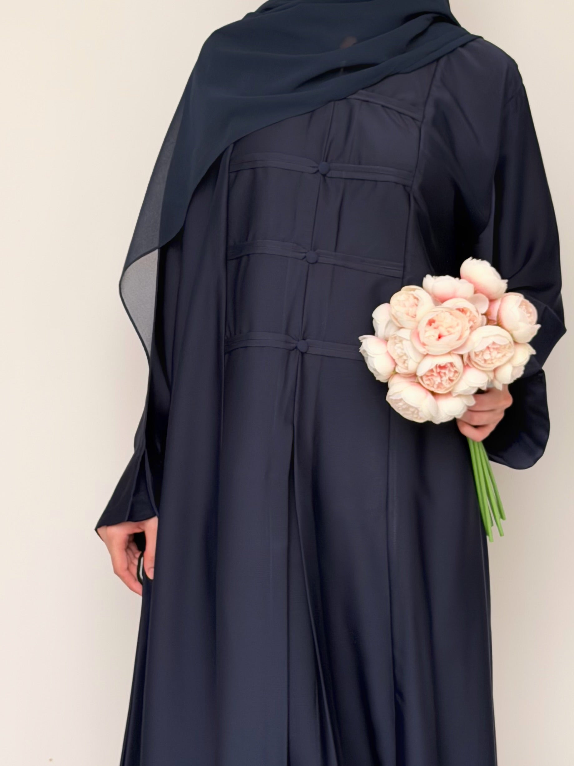 Liora - Pleated Abaya - Navy