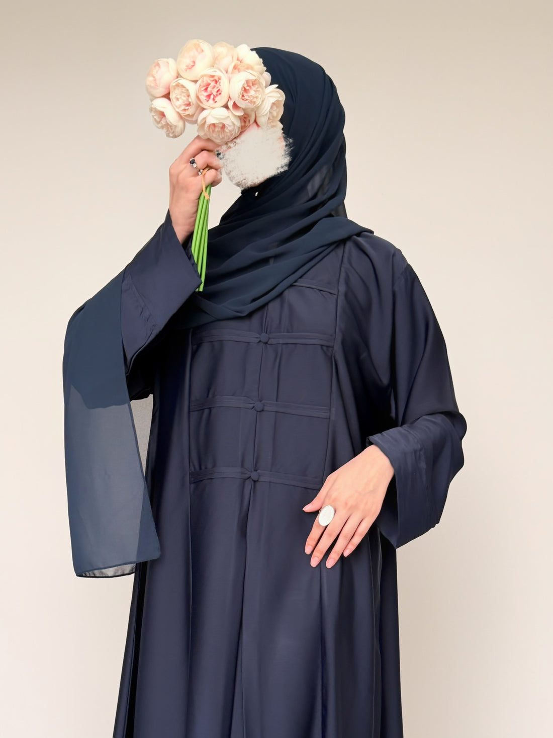 Liora - Pleated Abaya - Navy