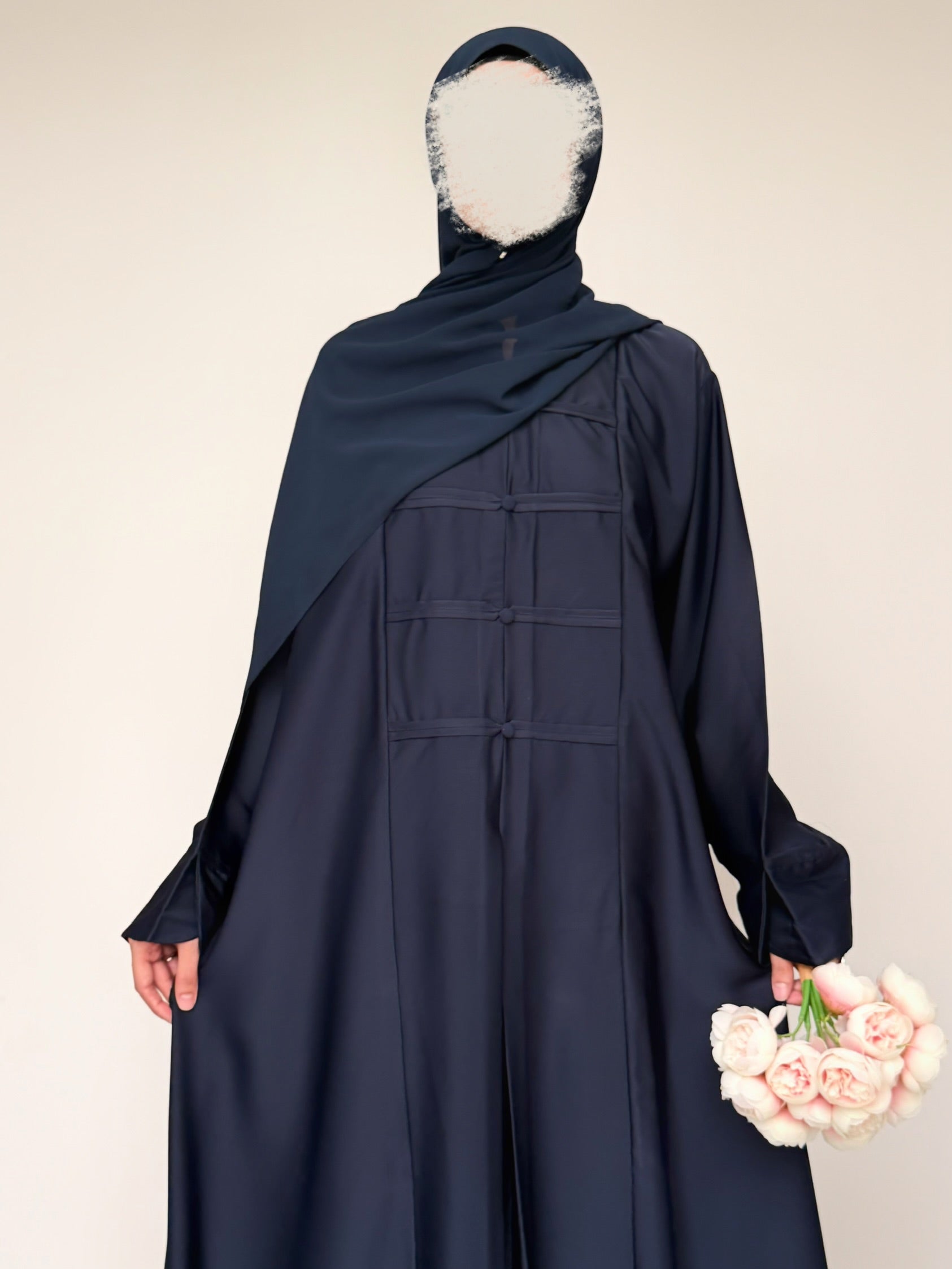 Liora - Pleated Abaya - Navy