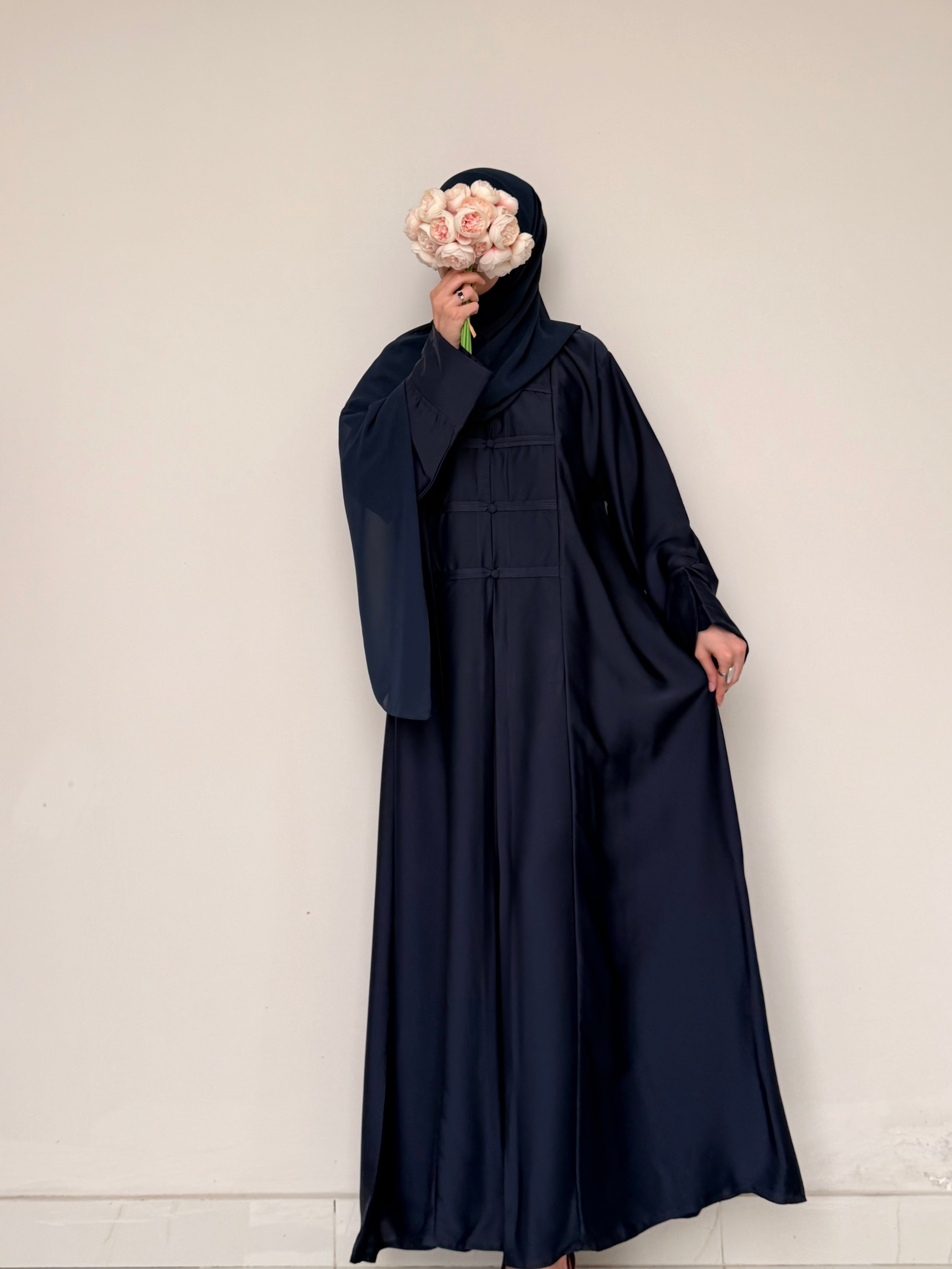 Liora - Pleated Abaya - Navy