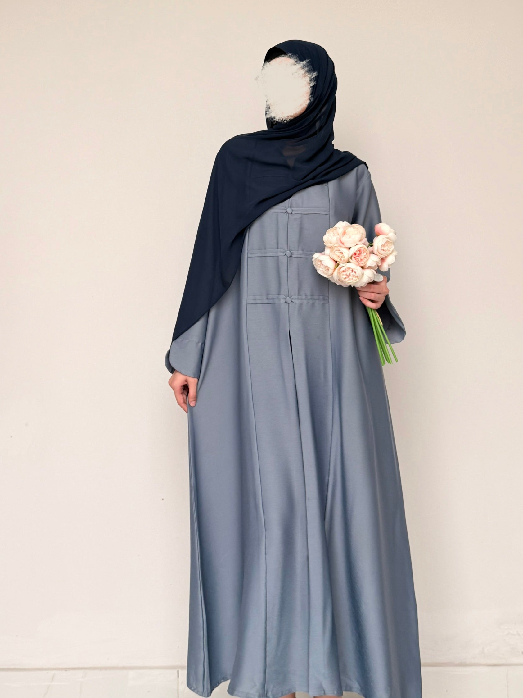 Liora - Pleated Abaya - Ice Blue