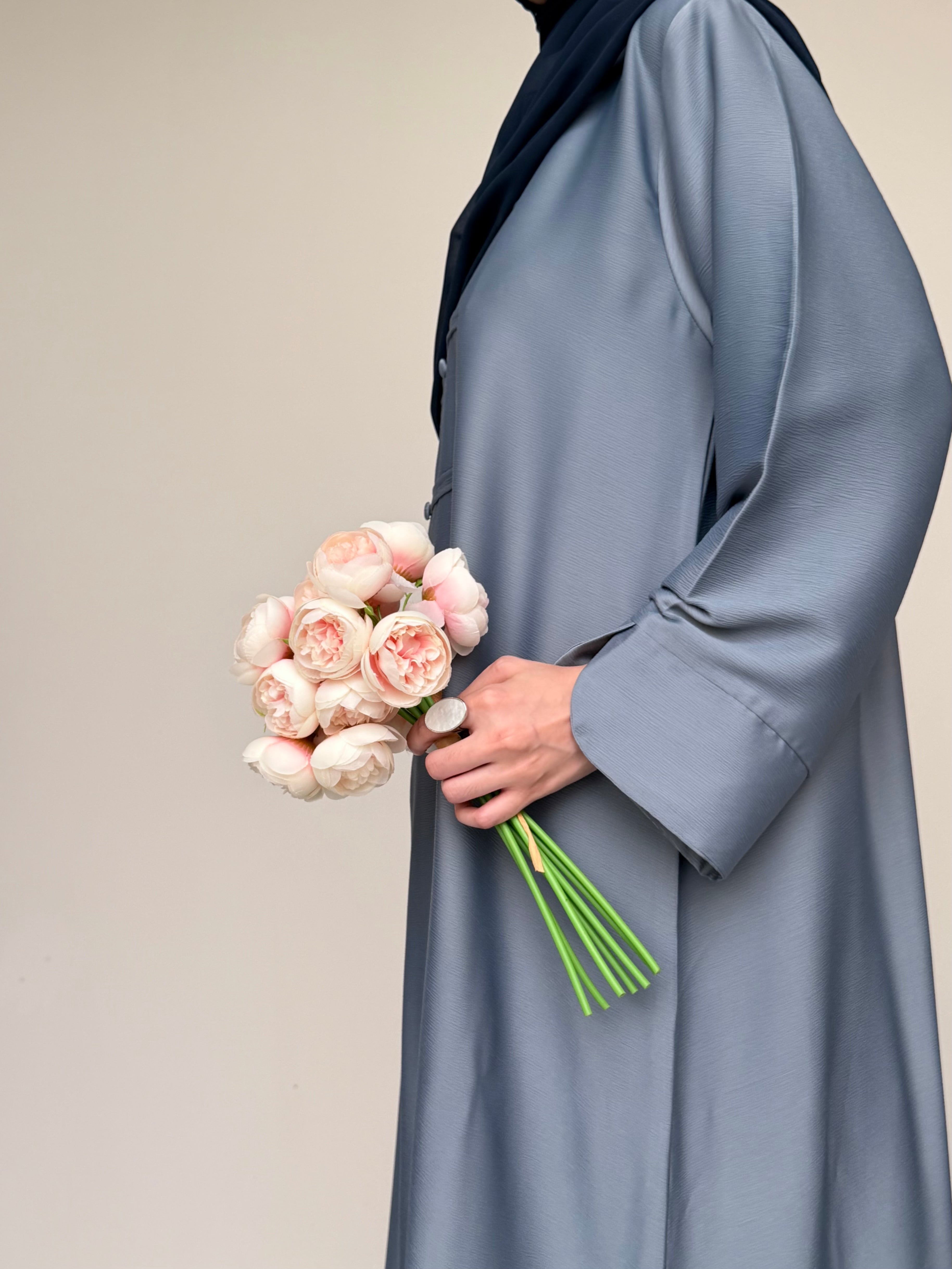 Liora - Pleated Abaya - Ice Blue