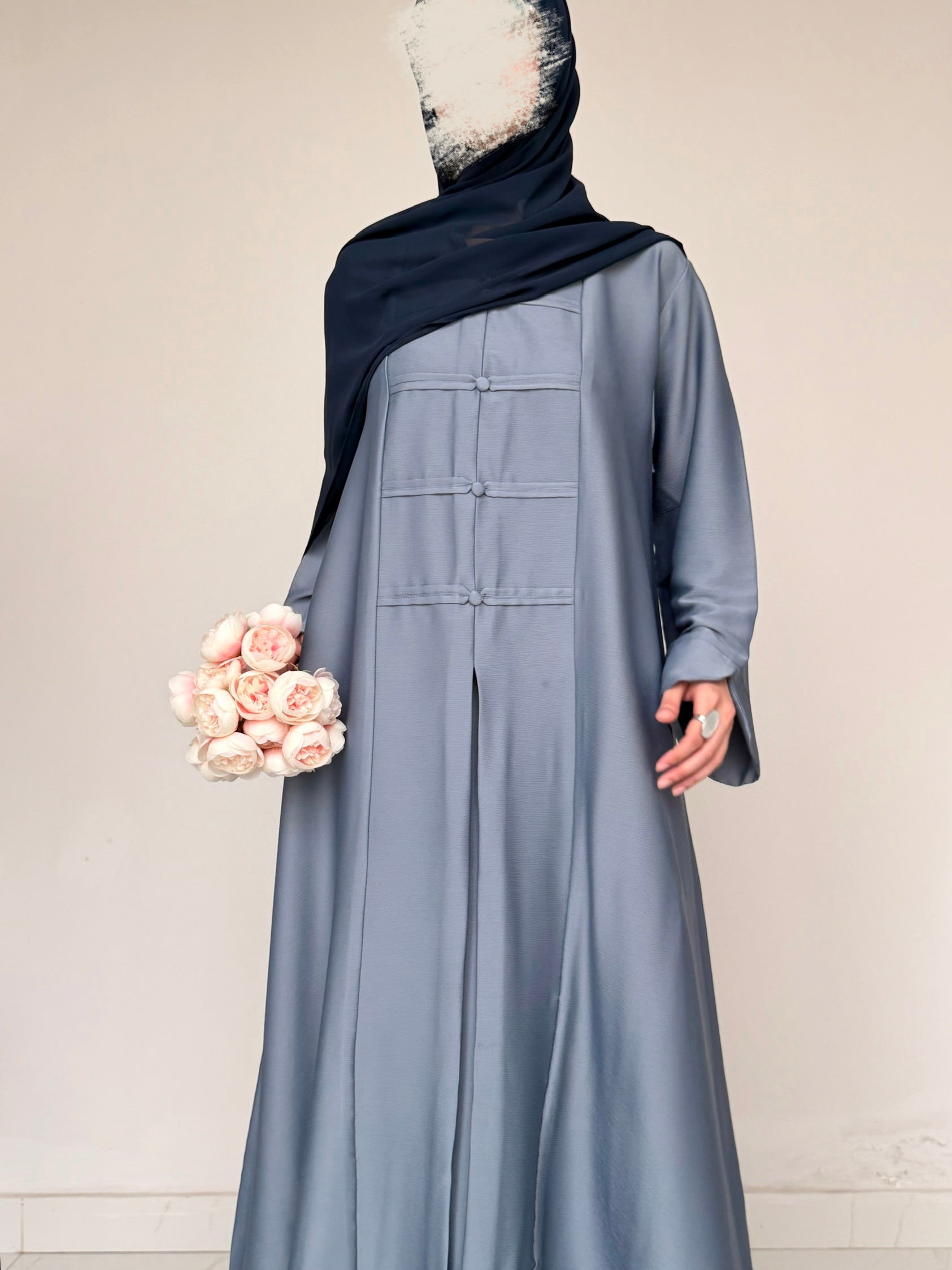 Liora - Pleated Abaya - Ice Blue