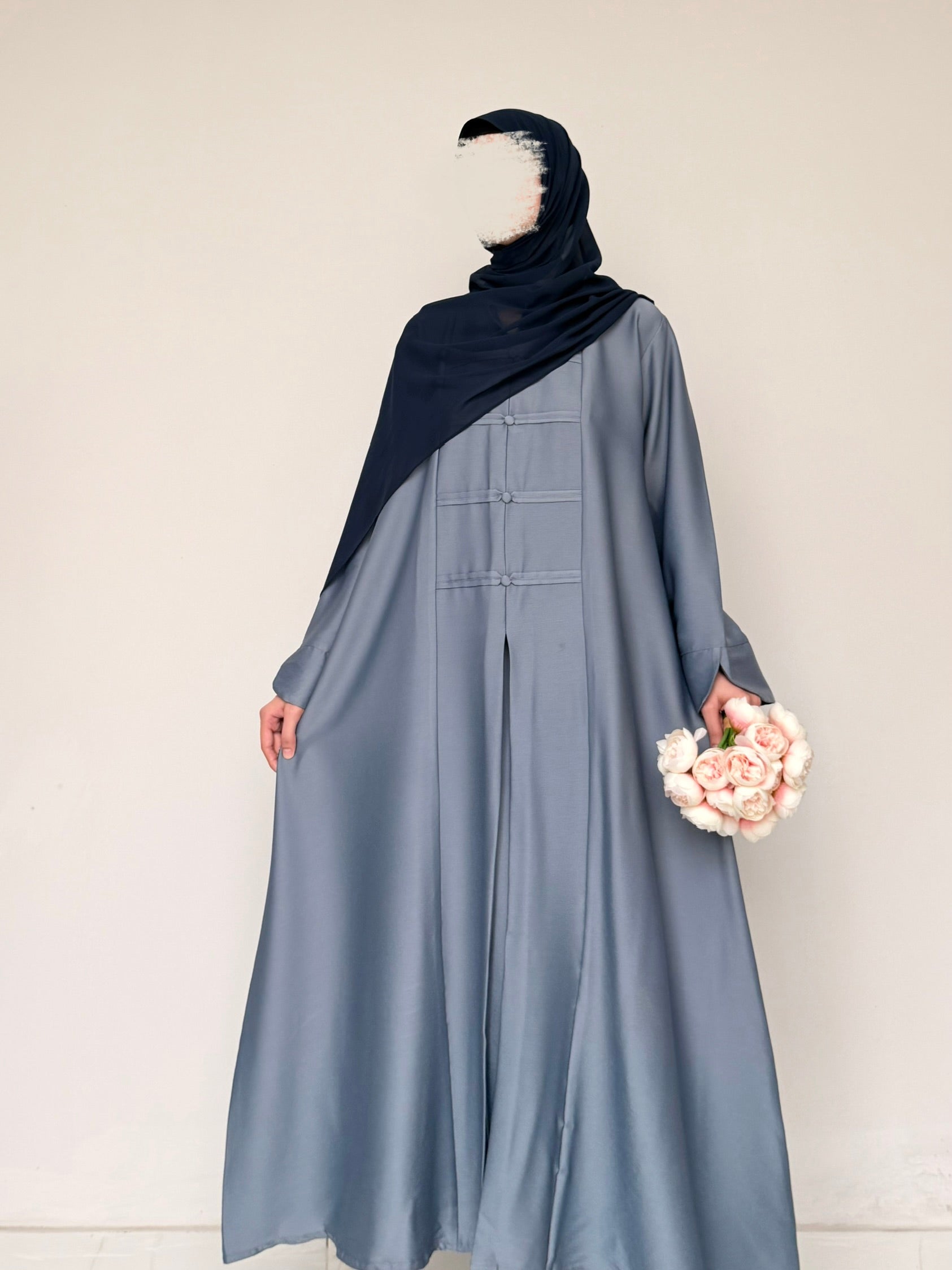 Liora - Pleated Abaya - Ice Blue