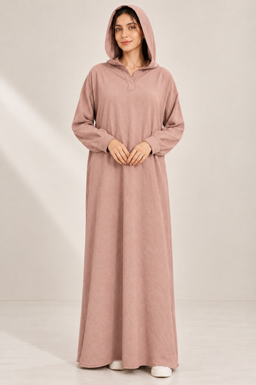 Textured Hooded Abaya-Blush Rose
