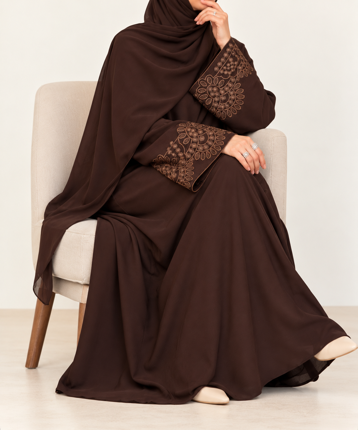 Cocoa Embroidered Abaya