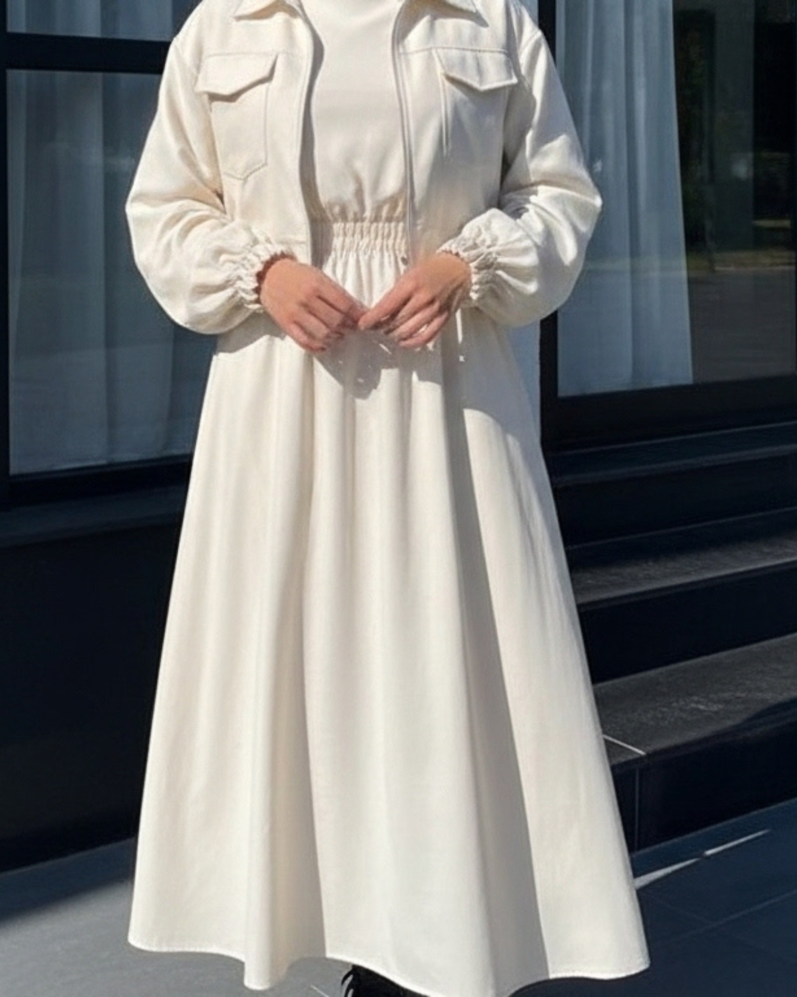 Two-Piece Fleece Modest Set – Cream