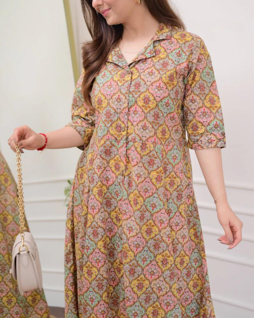 Multi Color Floral  A Line Dress