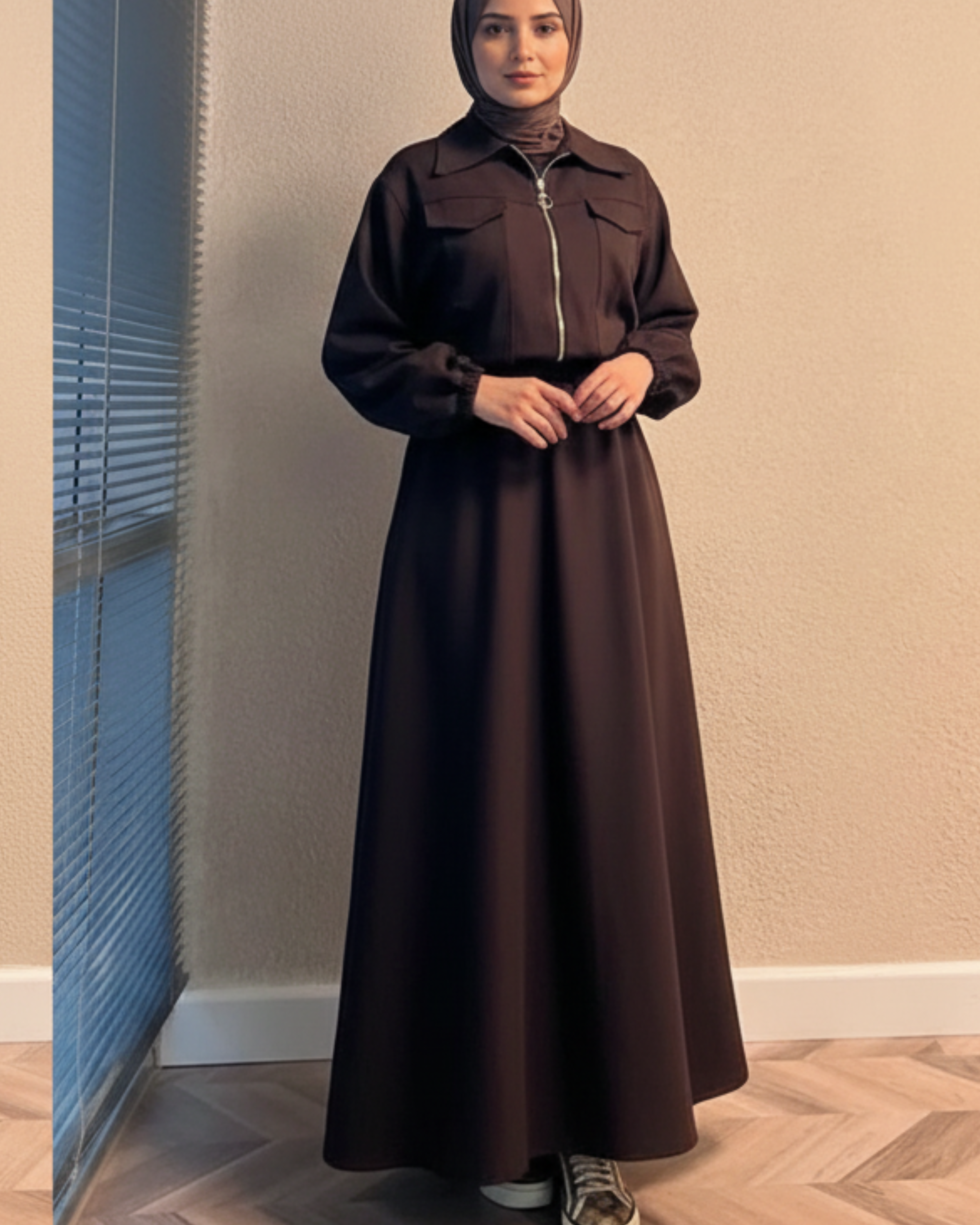 Two-Piece Fleece Modest Set – Dark Brown