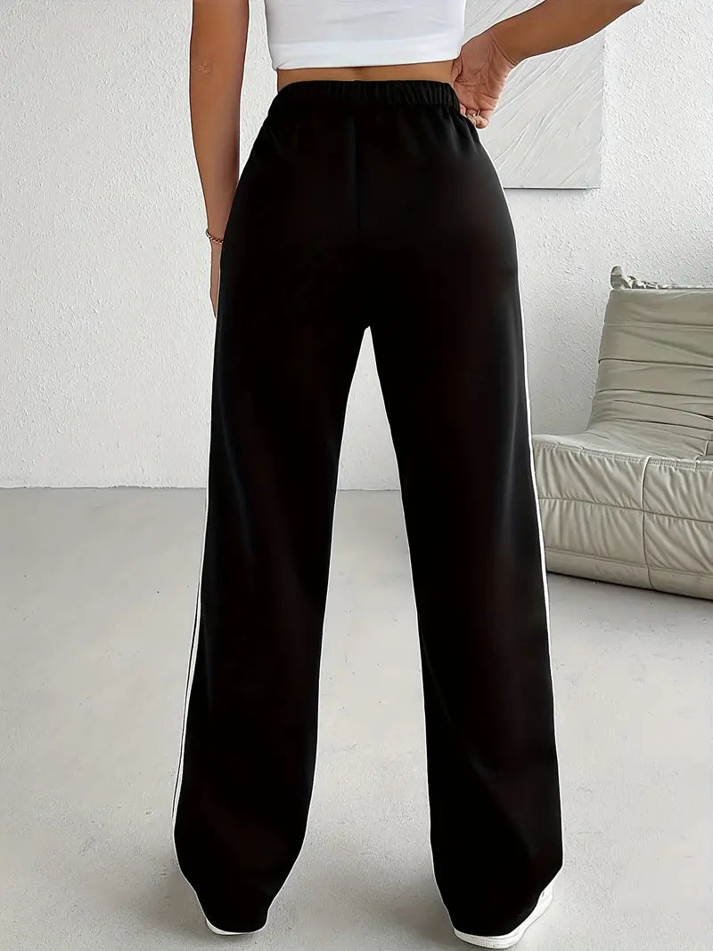DOUBLE STRIPPED STRAIGHT LEG PANTS - BLACK