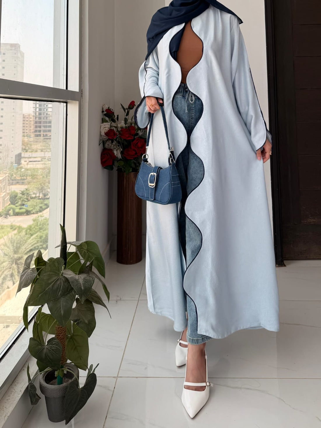 Textured Scallop Coat - Sky