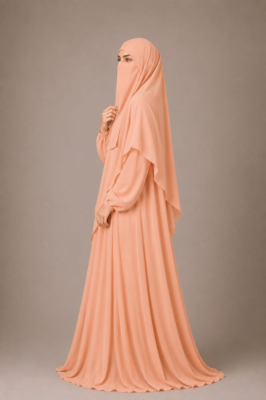 3 Piece Abaya Set (Abaya  Khimar  Niqab) - PEACH