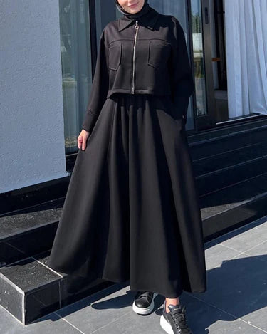 Two-Piece Fleece Modest Set- Black